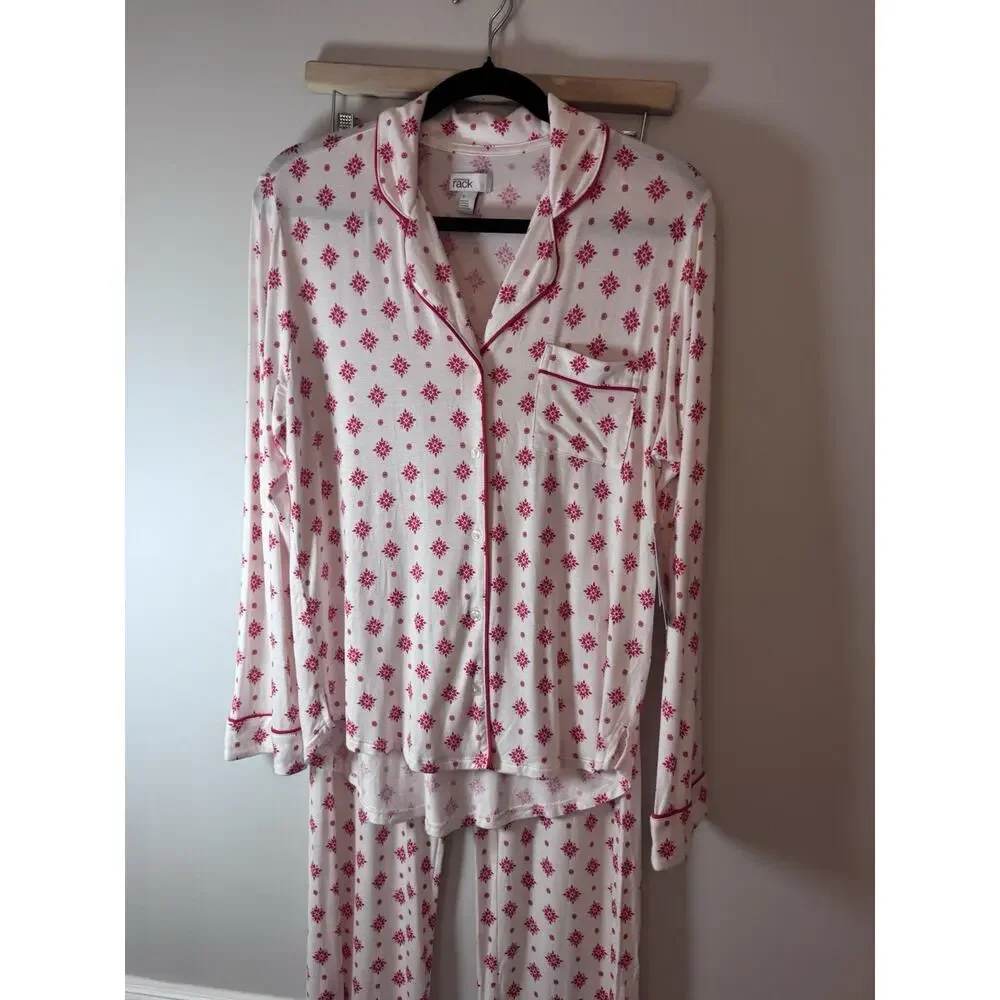 Nordstrom Ivory Stamped Snowflake 2 Piece Pajama Set Sz S NWT